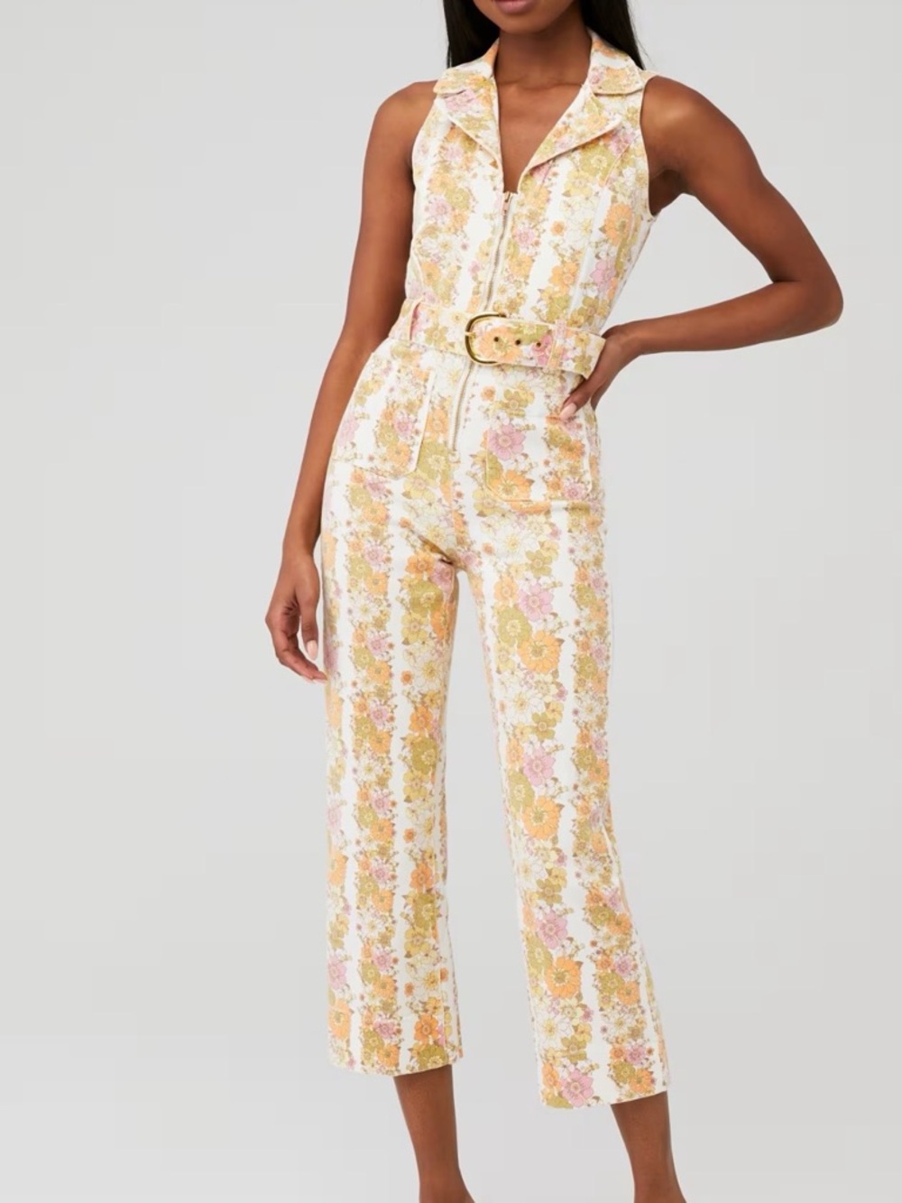 Show Me Your Mumu Denim Floral Jumpsuit, Size L